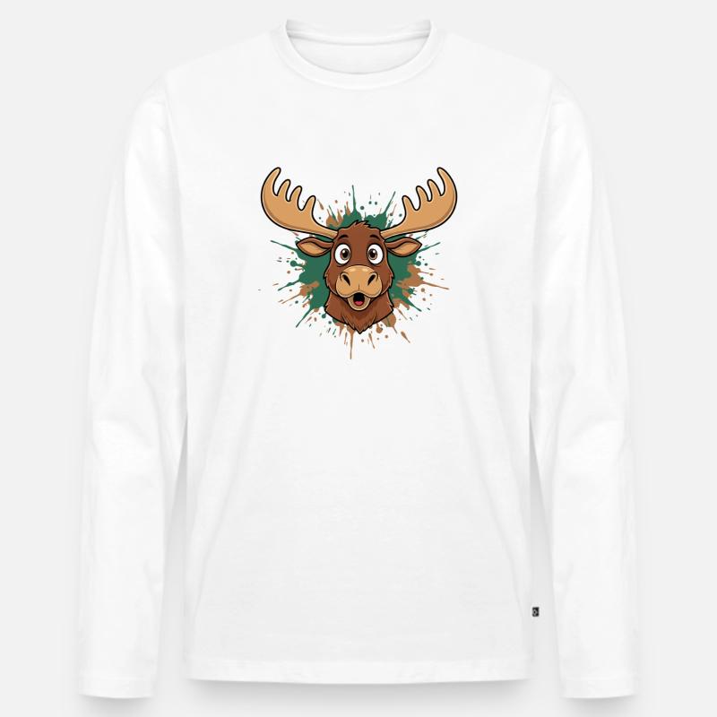 Elch Kopf Farbsplash - Männer Premium Bio Langarmshirt - Weiß