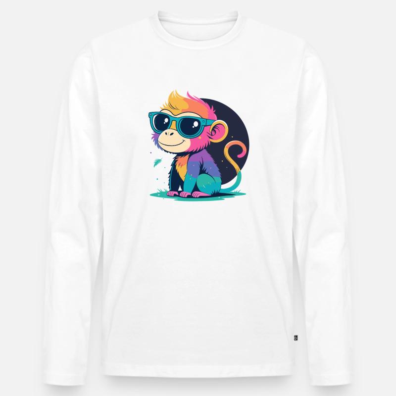 Regenbogenaffe mit Brille - Männer Premium Bio Langarmshirt - Weiß