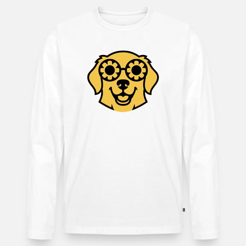 Labrador Blume Brille Peace Comic - Männer Premium Bio Langarmshirt - Weiß