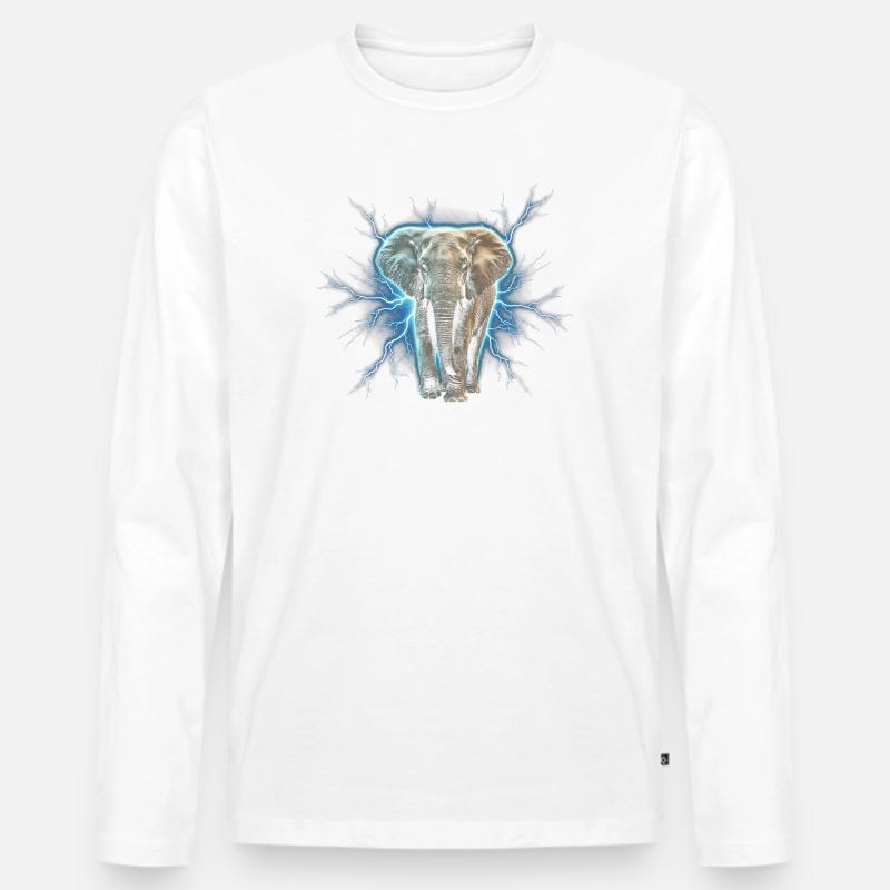 Blitzelefant mit elektrischer Aura - Männer Premium Bio Langarmshirt - Weiß