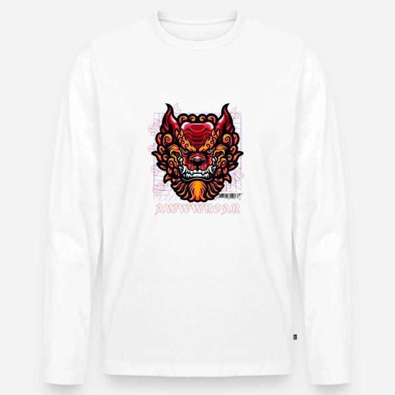 Neon-Drachen-Porträtfeuer - Männer Premium Bio Langarmshirt - Weiß