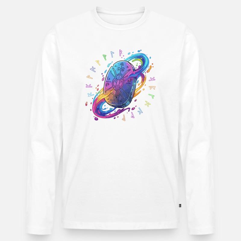 Regenbogen Runen Schild - Männer Premium Bio Langarmshirt - Weiß