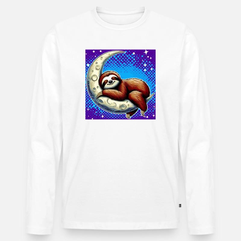 Faultier schläft auf dem Mond - Männer Premium Bio Langarmshirt - Weiß