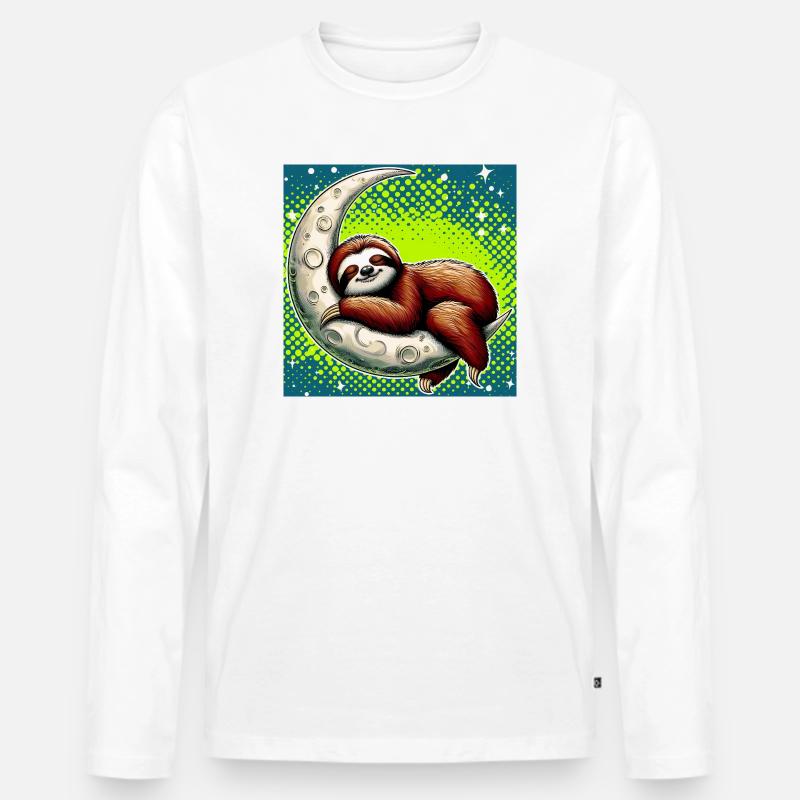 Faultier schläft auf dem Mond - Männer Premium Bio Langarmshirt - Weiß