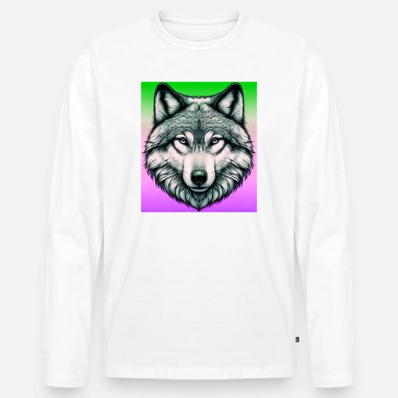 Wolf - Männer Premium Bio Langarmshirt - Weiß