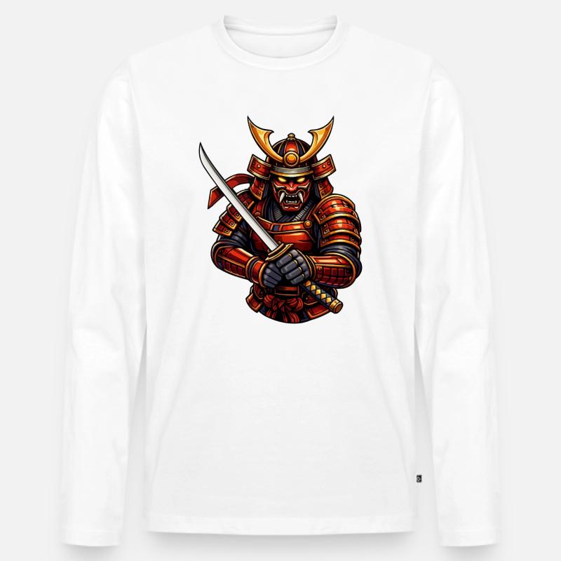 Kampfkunst-Samurai mit Schwert - Männer Premium Bio Langarmshirt - Weiß