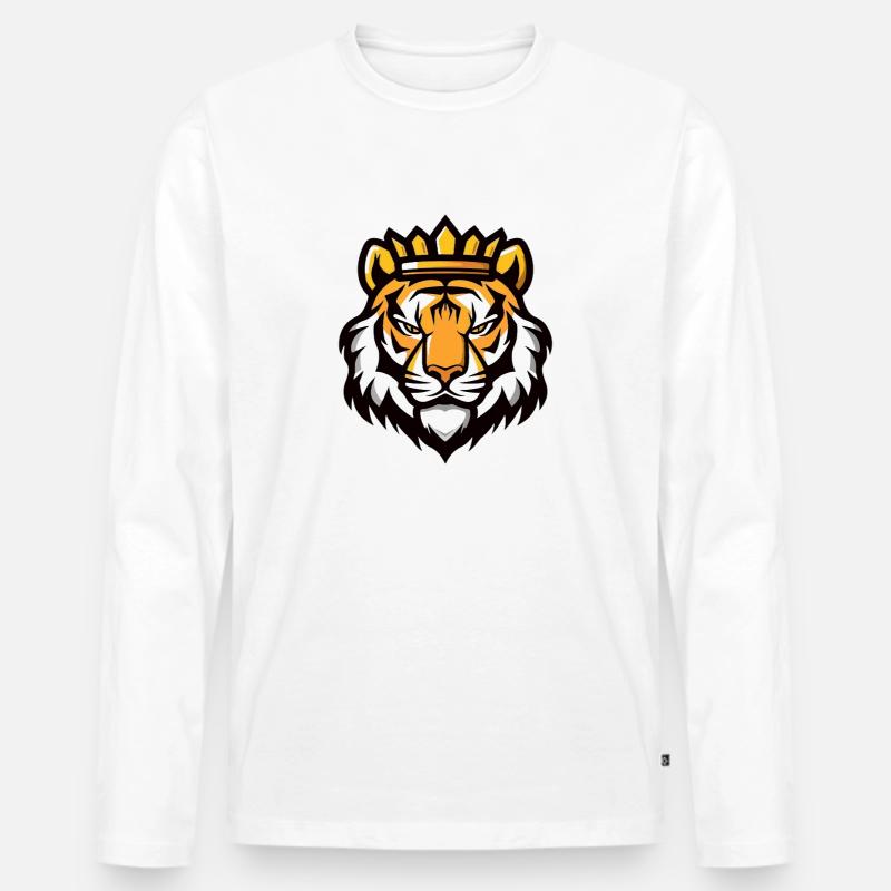 Tiger Kopf Krone - Männer Premium Bio Langarmshirt - Weiß
