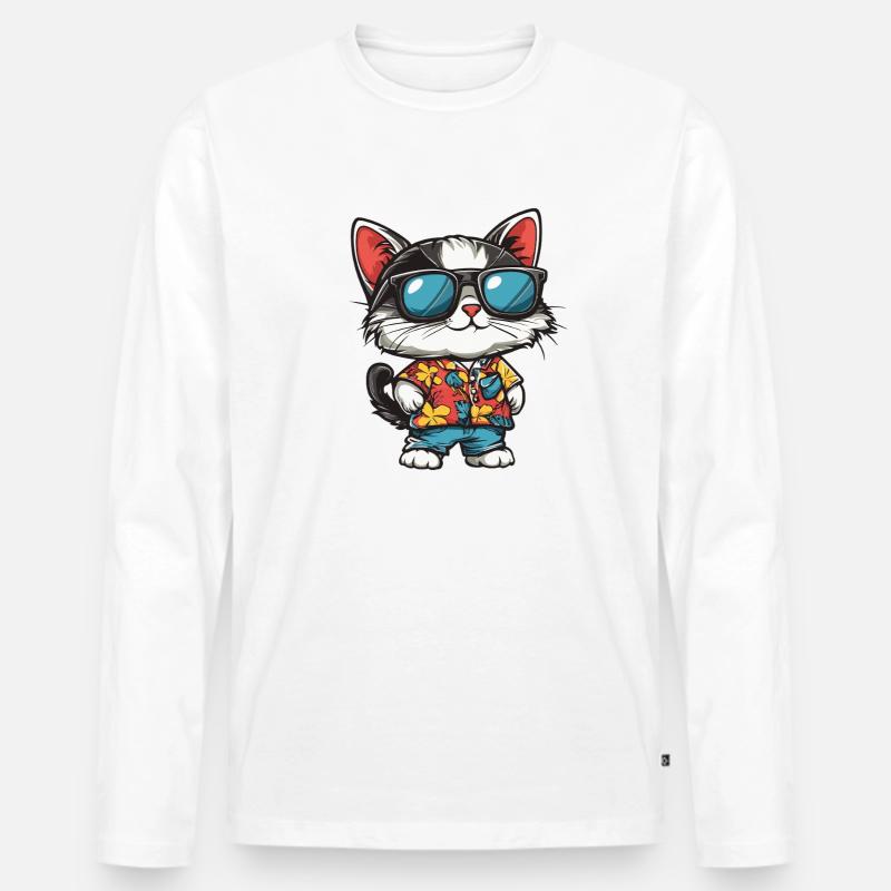 Katze Comic Urlaub - Männer Premium Bio Langarmshirt - Weiß