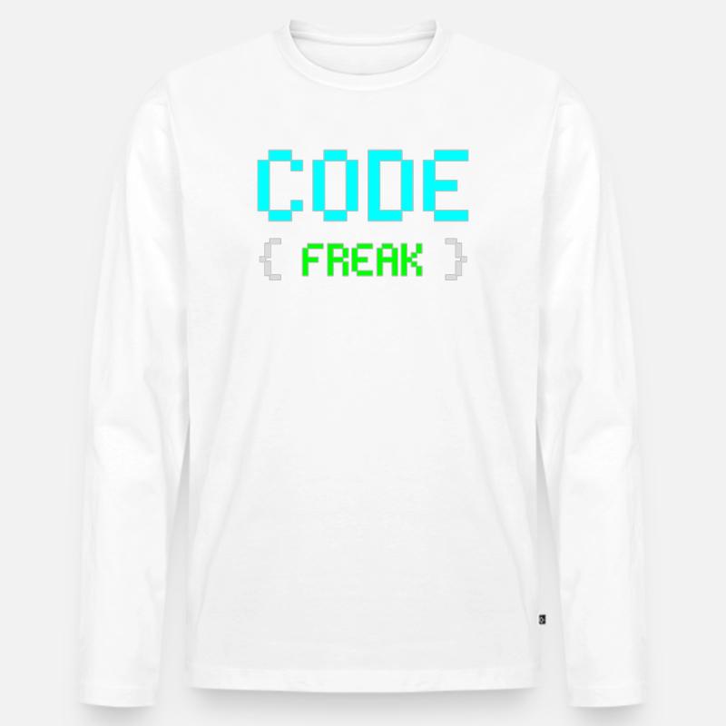 Pixel Code Freak Neon Tee - Männer Premium Bio Langarmshirt - Weiß