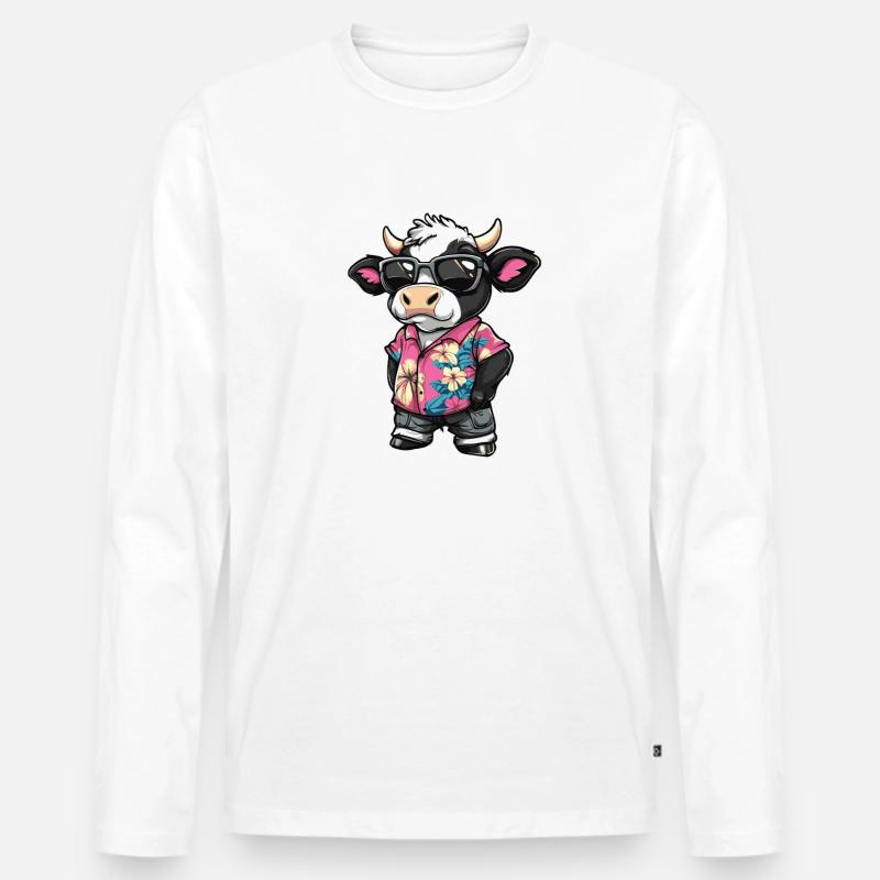 Kuh Comic Urlaub - Männer Premium Bio Langarmshirt - Weiß