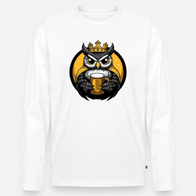Eule Bier Lustig - Männer Premium Bio Langarmshirt - Weiß