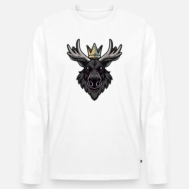 Elch Kopf Krone - Männer Premium Bio Langarmshirt - Weiß