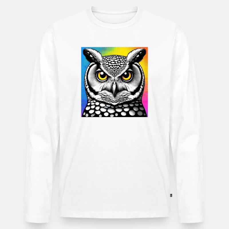 Eule - Männer Premium Bio Langarmshirt - Weiß