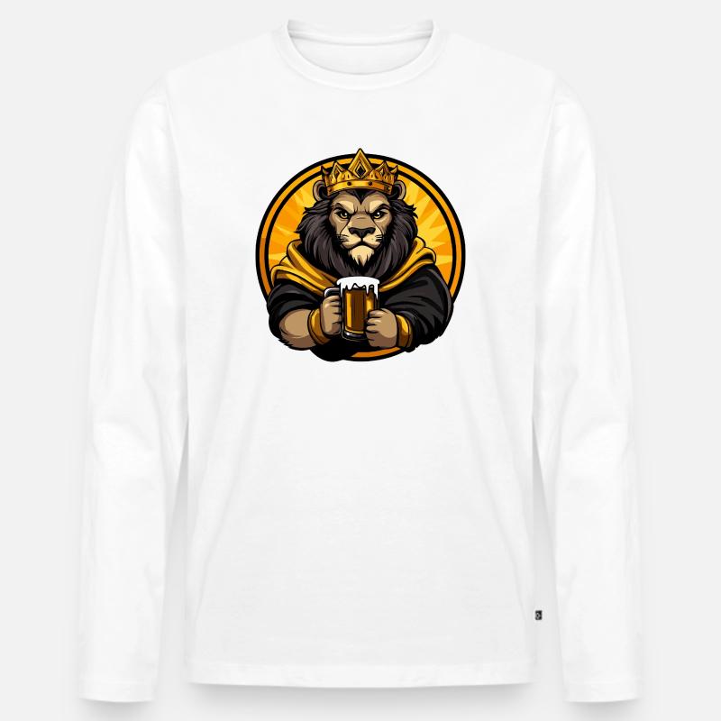 Löwe Bier Lustig - Männer Premium Bio Langarmshirt - Weiß