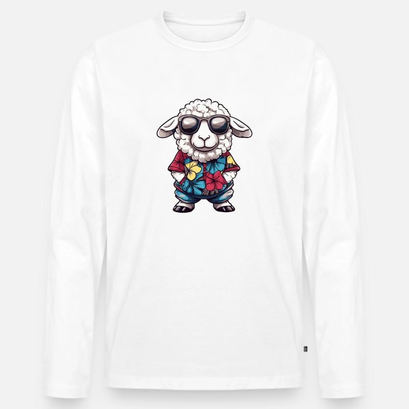 Schaf Comic Urlaub - Männer Premium Bio Langarmshirt - Weiß