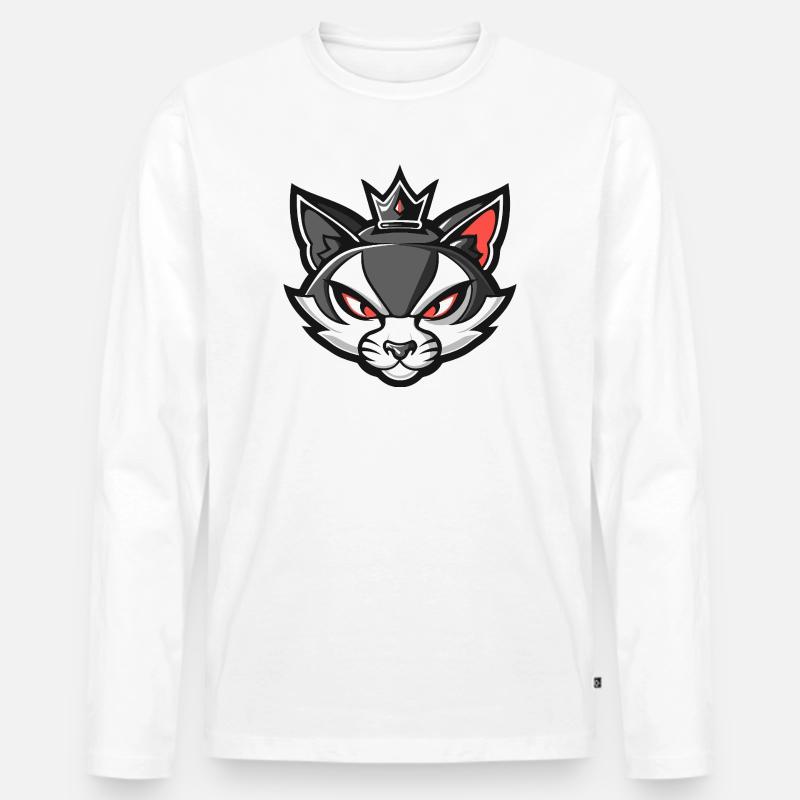 Katze Kopf Krone - Männer Premium Bio Langarmshirt - Weiß