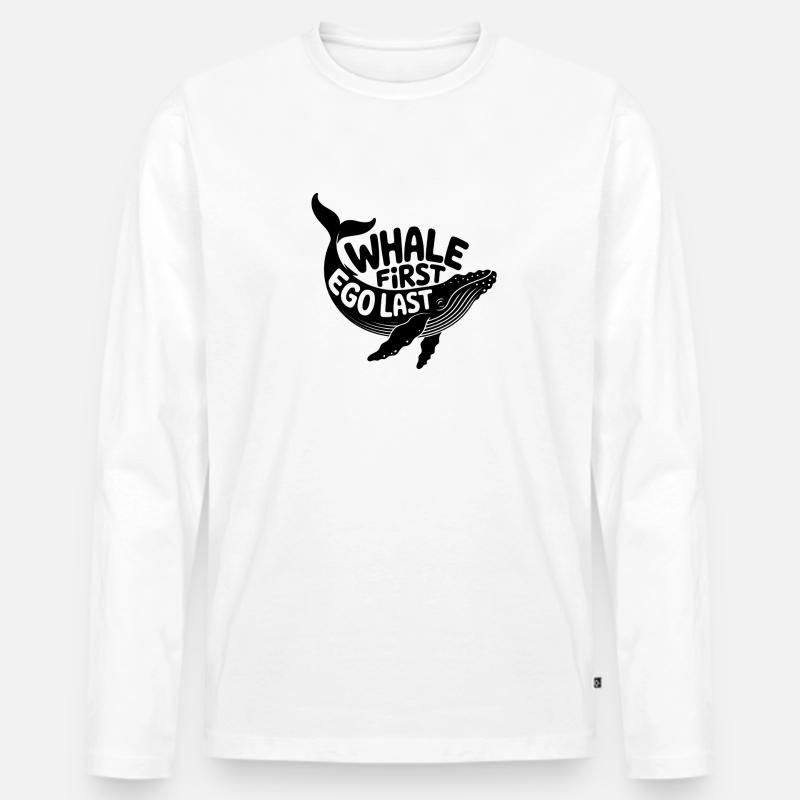 WHALE FIRST • EGO LAST #3 - Männer Premium Bio Langarmshirt - Weiß