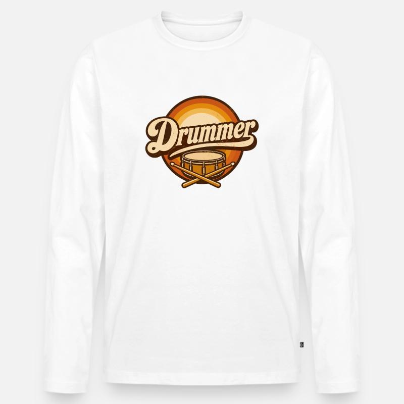 Drummer Retro-Logo mit Trommel - Männer Premium Bio Langarmshirt - Weiß