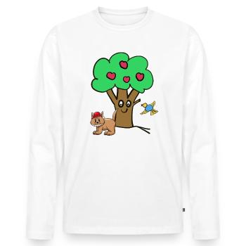 Pommier Chat Oiseau Enfants Jardin Nature - T-shirt manches longues Premium bio Homme - blanc - Devant - Nico (187cm)