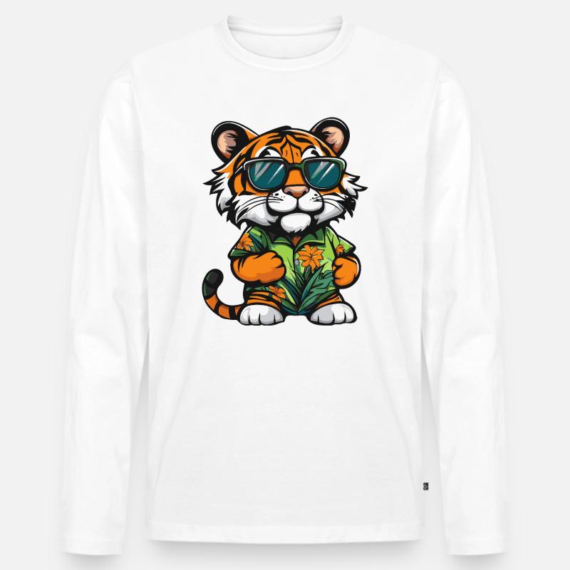 Tiger Comic Urlaub - Männer Premium Bio Langarmshirt - Weiß