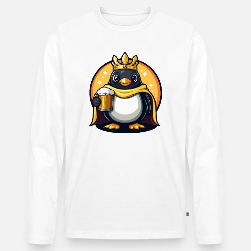 Pinguin Bier Lustig - Männer Premium Bio Langarmshirt - Weiß