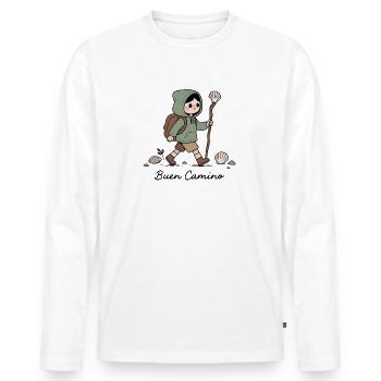 Pèlerin sur le chemin de Compostelle - T-shirt manches longues Premium bio Homme - blanc - Devant - Nico (187cm)