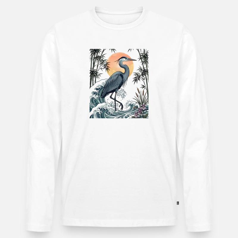 Große Blaureiher Great Wave Küstentierkunst - Männer Premium Bio Langarmshirt - Weiß