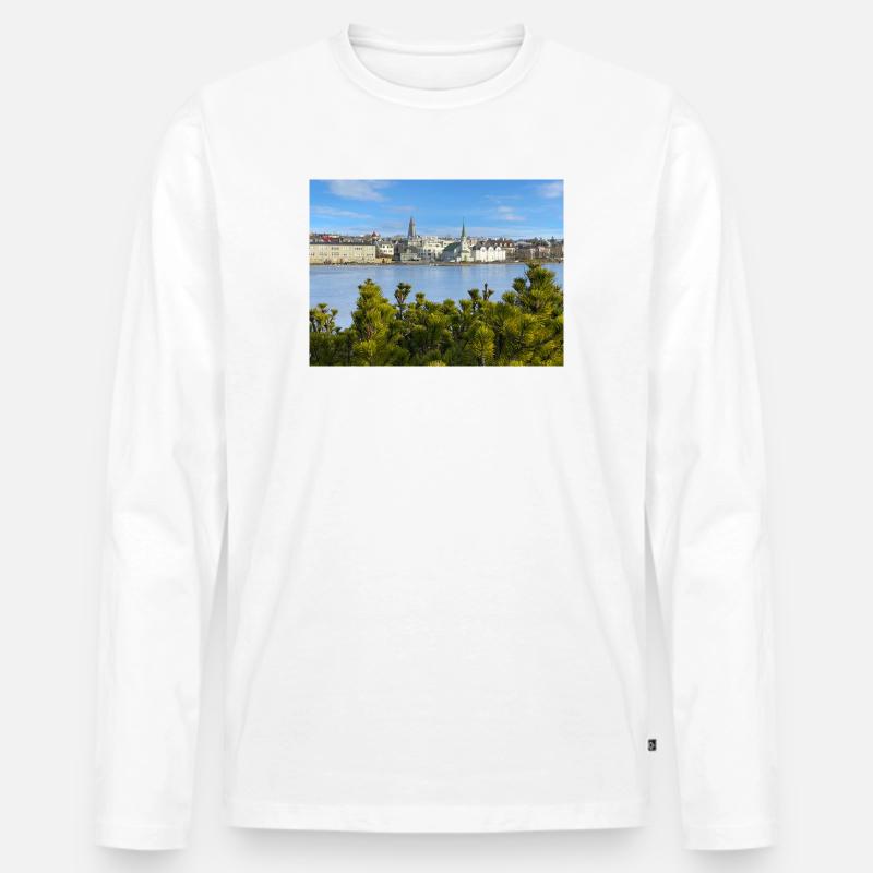 Reykjavik Waterfront - Männer Premium Bio Langarmshirt - Weiß
