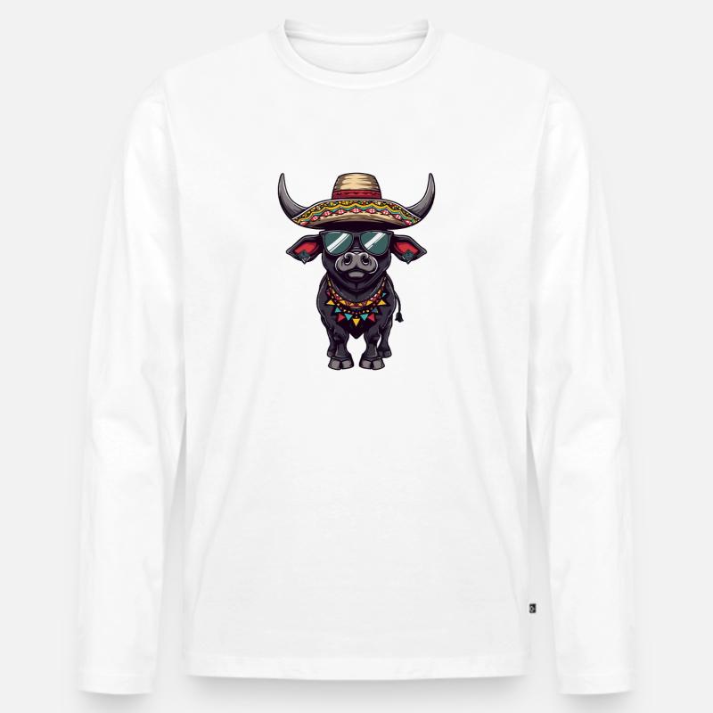 Stier Comic Lustig Sombrero - Männer Premium Bio Langarmshirt - Weiß