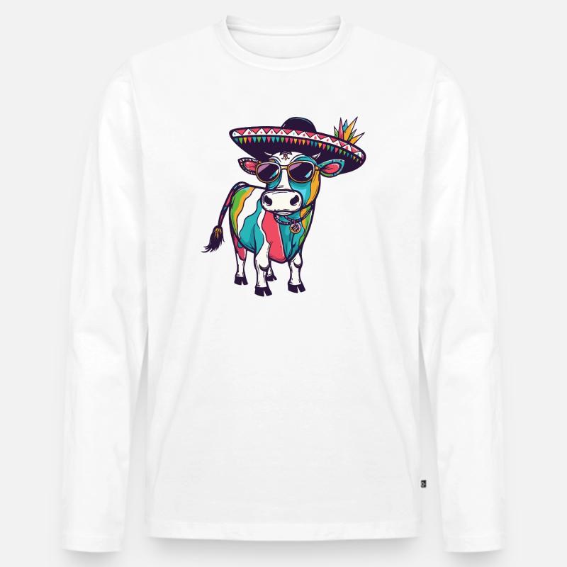 Kuh Comic Lustig Sombrero - Männer Premium Bio Langarmshirt - Weiß