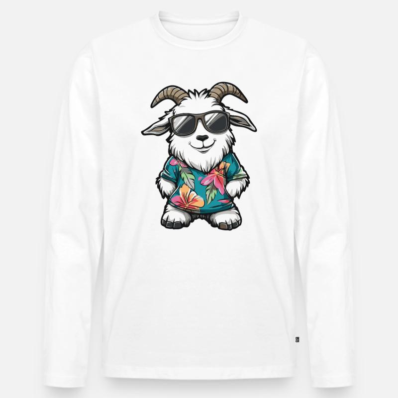 Bergziege Comic Urlaub - Männer Premium Bio Langarmshirt - Weiß