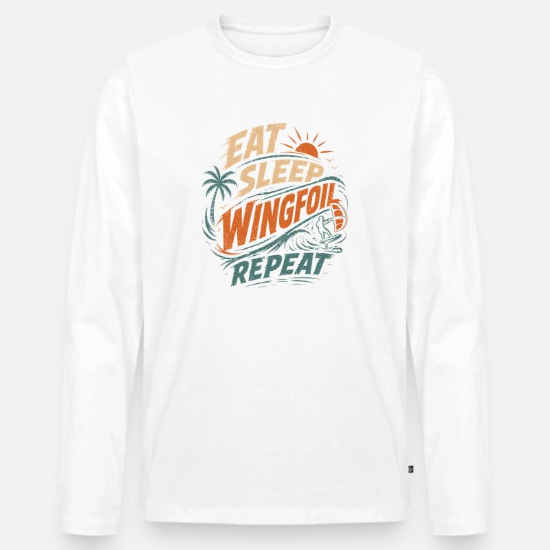 Eat Sleep Wingfoil Repeat Surfdesign - Männer Premium Bio Langarmshirt - Weiß