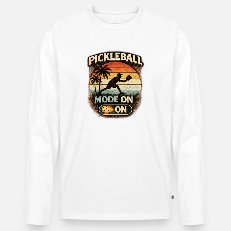 Pickleball Modus An Retro Sunset - Männer Premium Bio Langarmshirt - Weiß