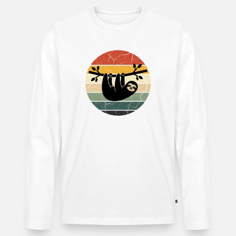 Sloth Gift Retro Design Sunset - Männer Premium Bio Langarmshirt - Weiß