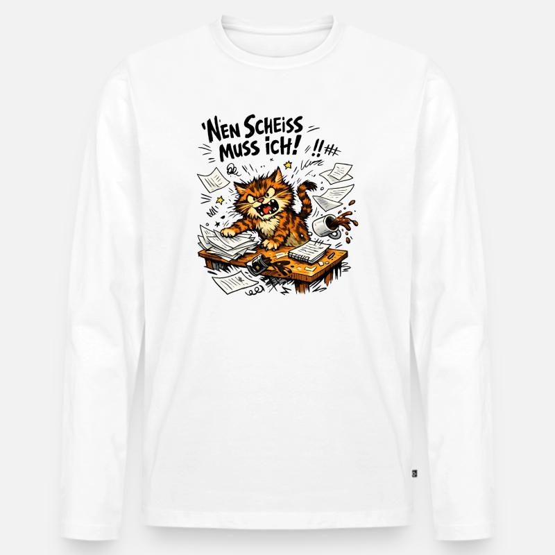 Nen Scheiss Muss Ich Katze - Männer Premium Bio Langarmshirt - Weiß