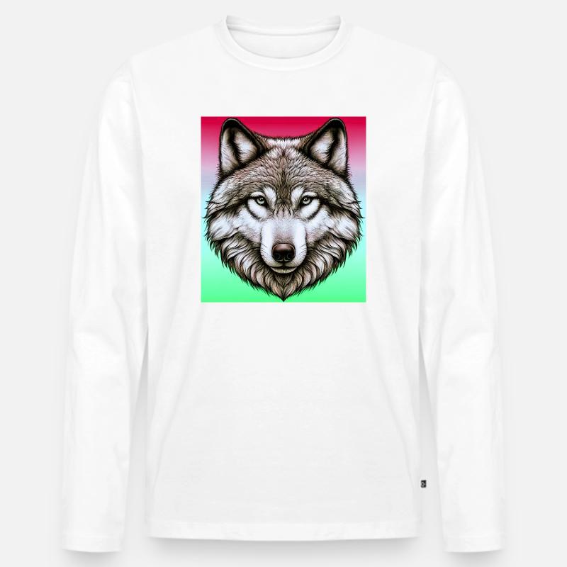 Wolf - Männer Premium Bio Langarmshirt - Weiß