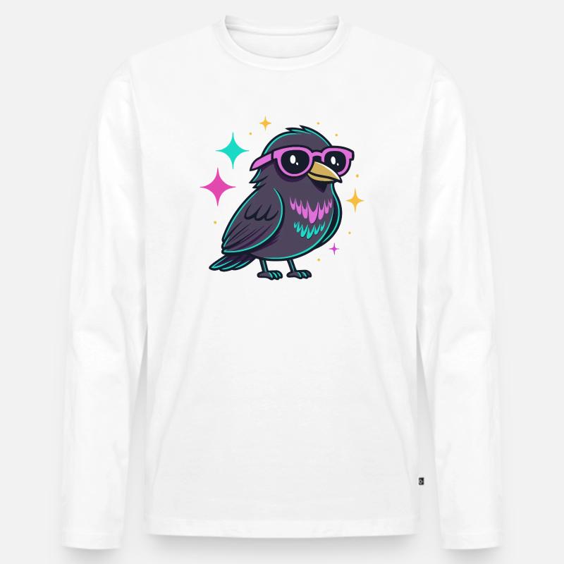 Vogel-Neon-Hipster mit Brille - Männer Premium Bio Langarmshirt - Weiß