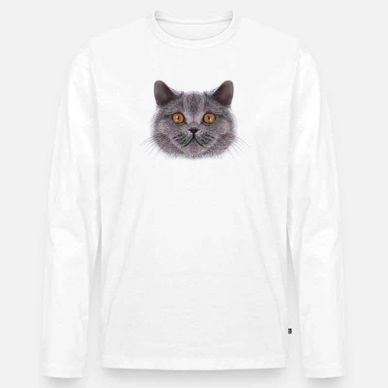 Britisch-Kurzhaar-Katze  - Männer Premium Bio Langarmshirt - Weiß