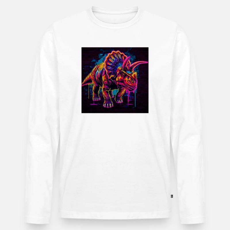 Neon Triceratops Graffiti - Männer Premium Bio Langarmshirt - Weiß