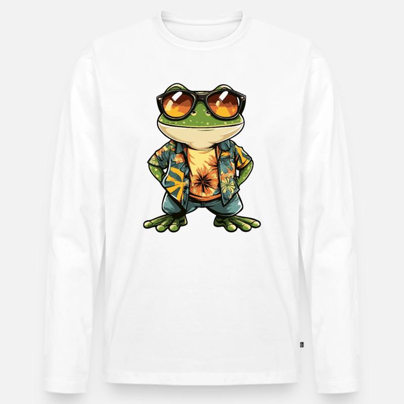 Frosch Comic Urlaub - Männer Premium Bio Langarmshirt - Weiß
