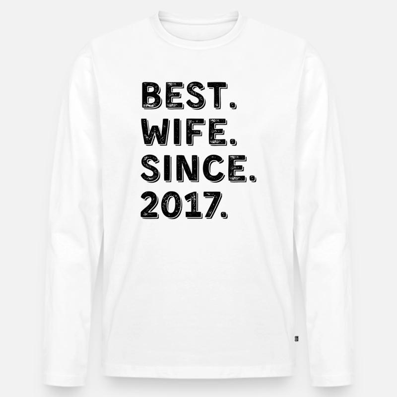 Beste Ehefrau seit 2017 9-jähriges Jubiläumsgeschenk - Männer Premium Bio Langarmshirt - Weiß