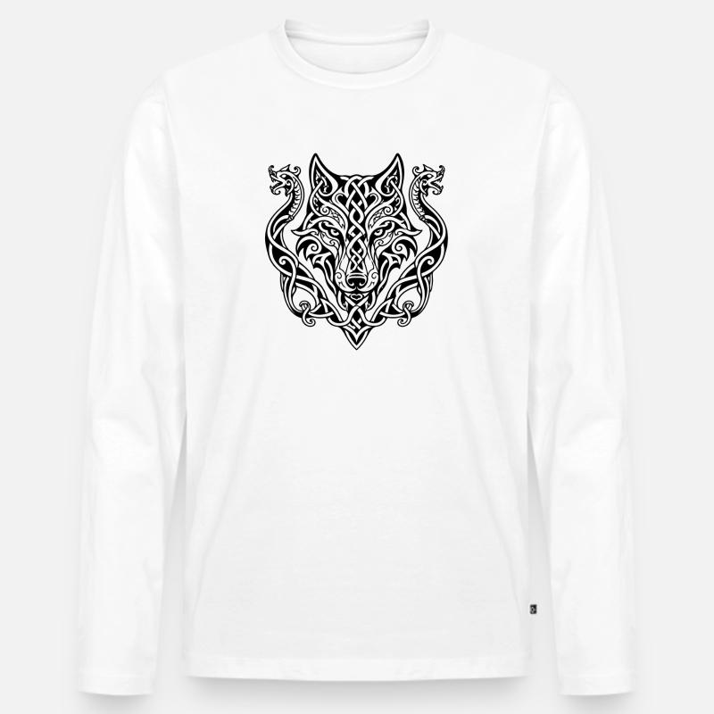 Keltischer Wolfkopf Knotendesign - Männer Premium Bio Langarmshirt - Weiß