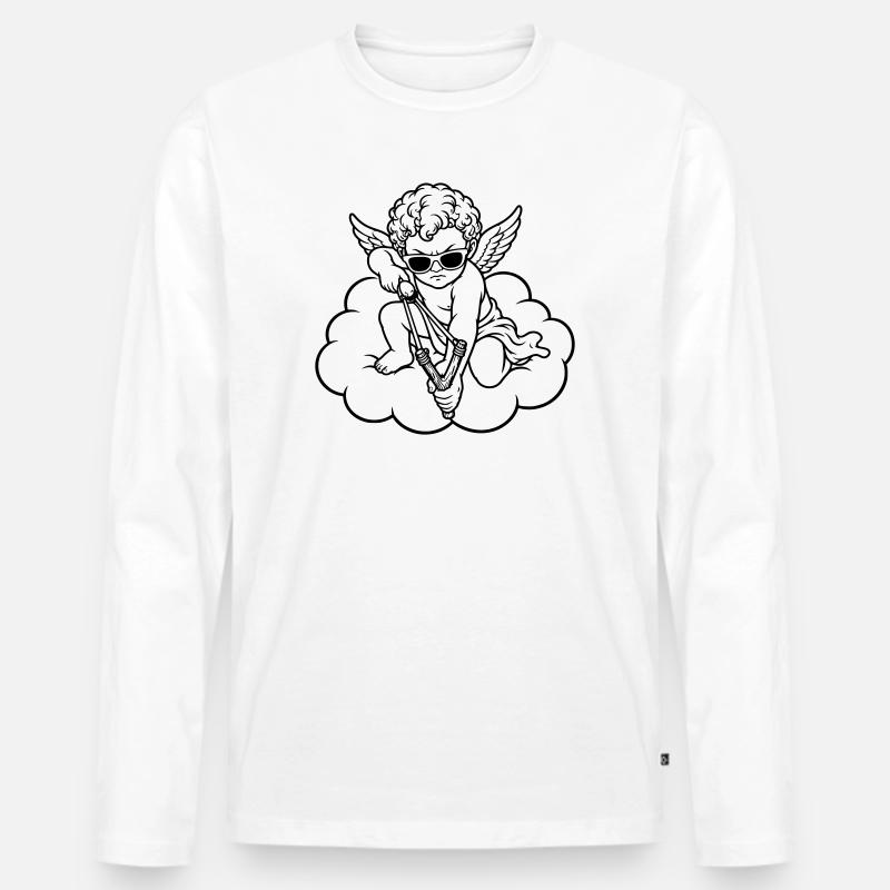 Wütender Cherub mit Steinschleuder - Männer Premium Bio Langarmshirt - Weiß