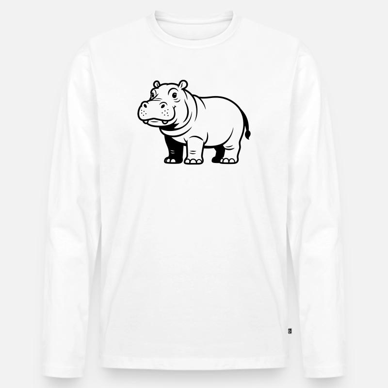 Nilpferd - Männer Premium Bio Langarmshirt - Weiß