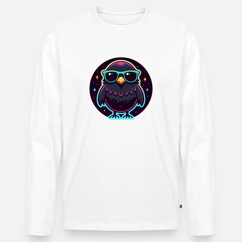 Neonschwarze Eule – auffällige Brille - Männer Premium Bio Langarmshirt - Weiß