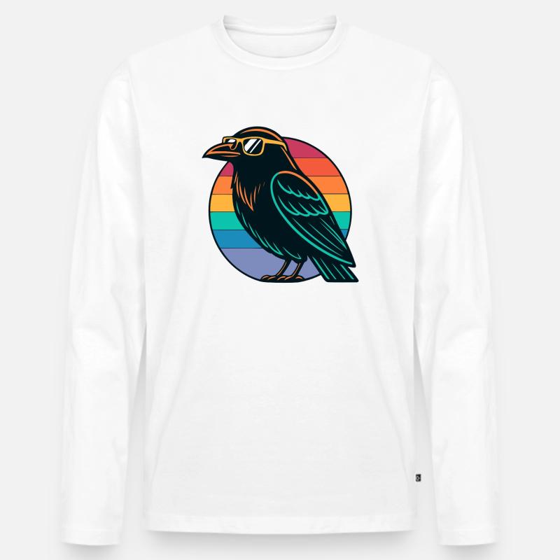 Retro Rainbow Raven - Männer Premium Bio Langarmshirt - Weiß