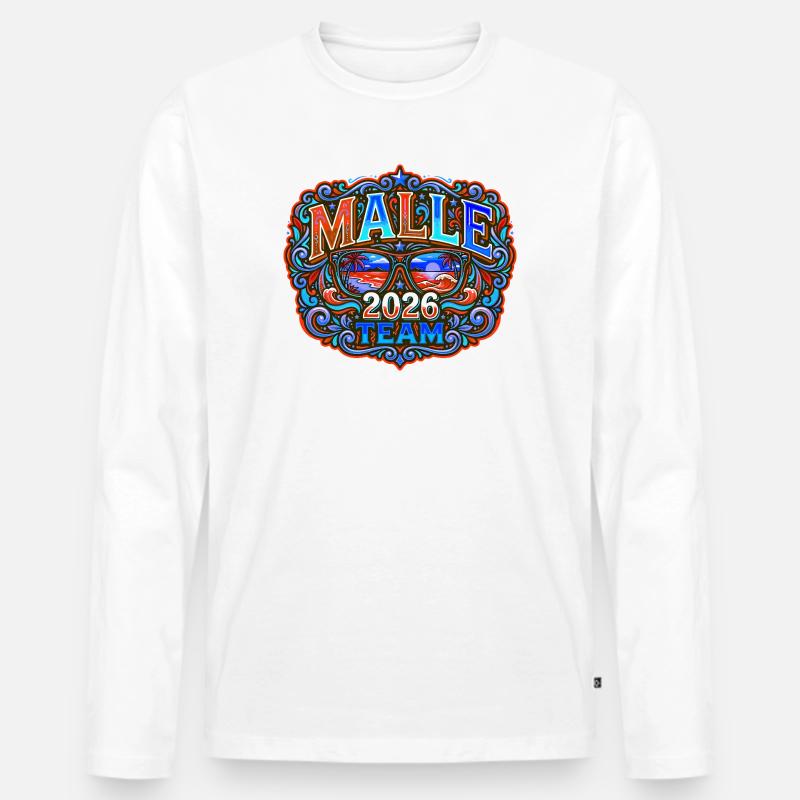 Malle 2026 Mallorca Urlaub - Männer Premium Bio Langarmshirt - Weiß