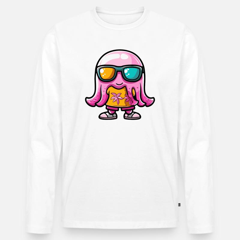 Qualle Comic Urlaub - Männer Premium Bio Langarmshirt - Weiß