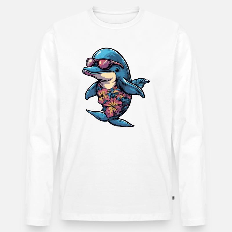 Delfin Comic Urlaub - Männer Premium Bio Langarmshirt - Weiß