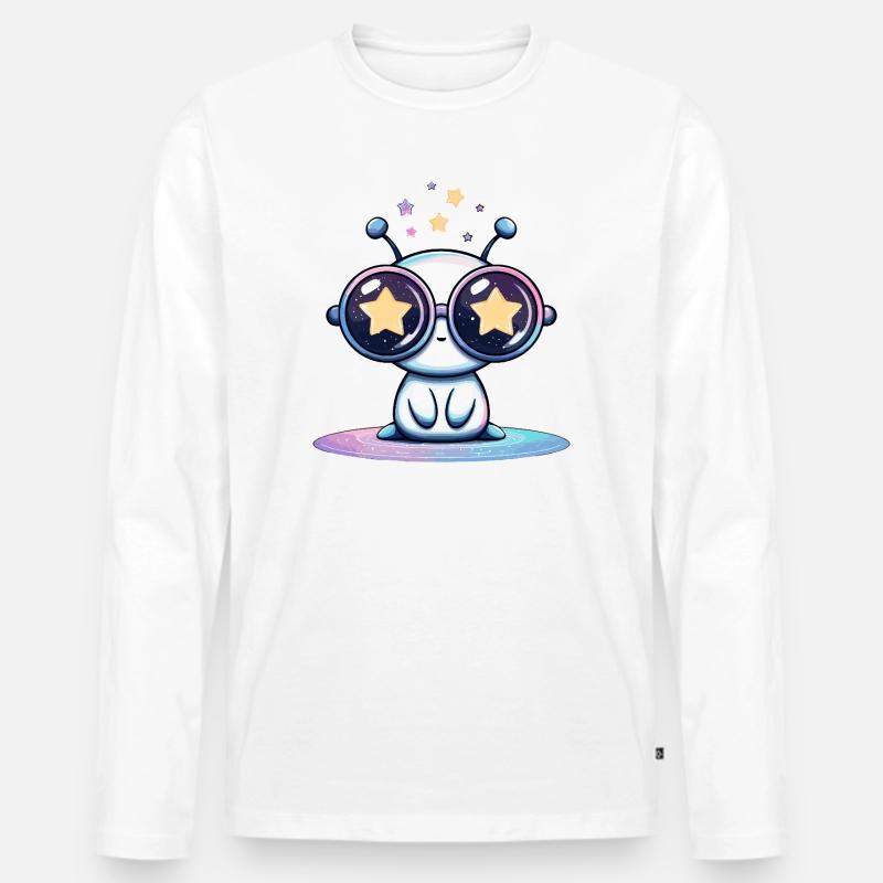 Sternenbrille Alien - Männer Premium Bio Langarmshirt - Weiß